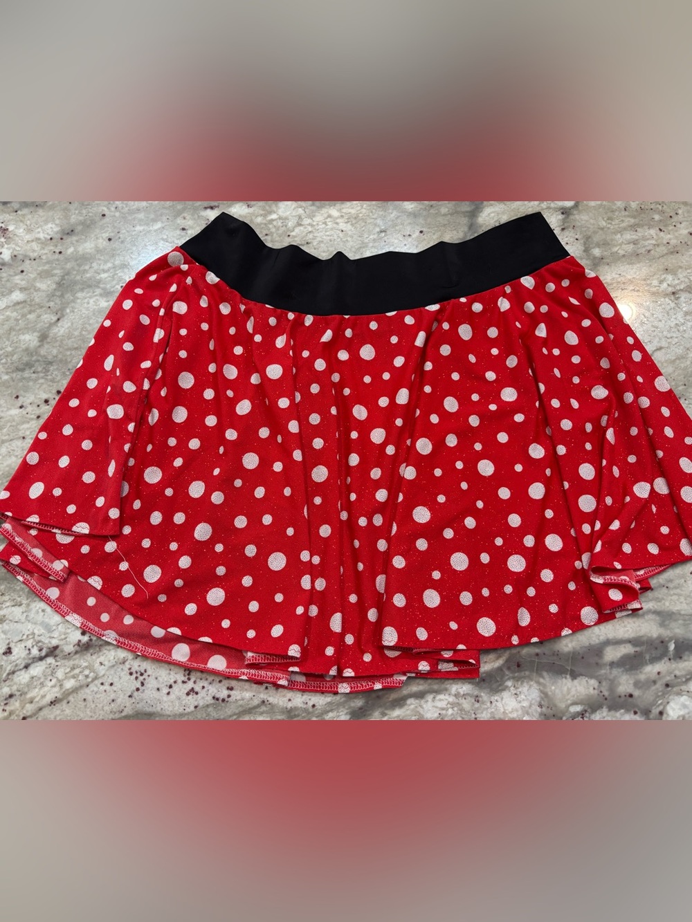 Sparkle Light Skirt- Red Polka Dot Skirt with Black Waistband
